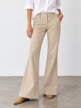 THEORY Khaki Flare Low Rise Stretch Cotton Pants Chino Workwear Trousers Sz 4